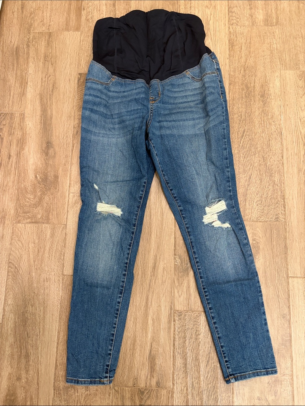 Isabel Maternity Distressed Blue Skinny Jeans with Black Stretch Panel